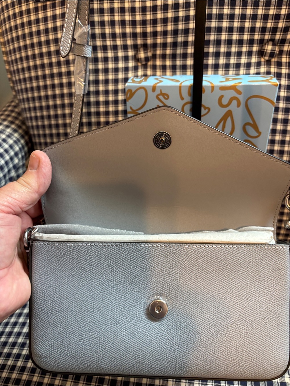 Coach Light Gray Pebbled Leather Crossbody with Silver 'C' Hardware - Picture 8 of 11